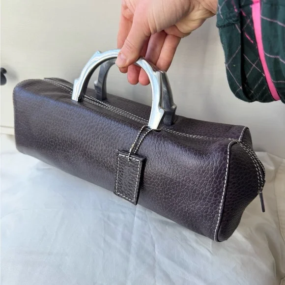 Latica Vintage Y2K Pebbled Leather Barrel Bag | Purple Silver Handle - Picture 14 of 17